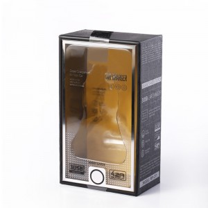 In PET Window Sạc xe hơi Cáp USB Hộp sang trọng Đen USB Bao bì Hộp